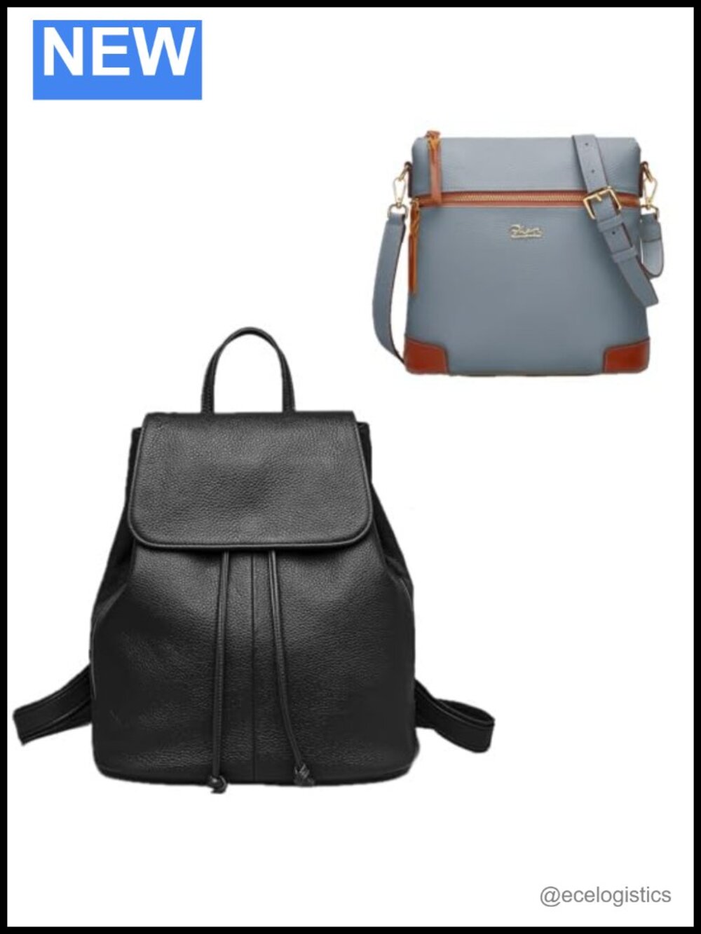 Women's Full Grain Cowhide Leather 2-Piece Textured Crossbody Bag + Backpack